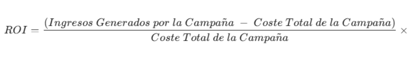 Fórmula matemática para calcular el ROI: ingresos menos costes dividido entre el coste total de la campaña