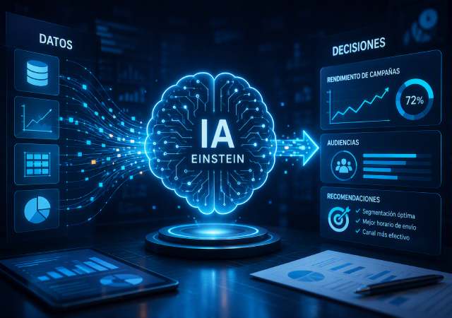 Inteligencia artificial Einstein analizando datos para la optimización de campañas con IA